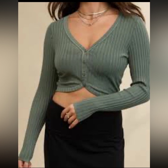 aerie Tops - Aerie Ribbed Olive Cardigan